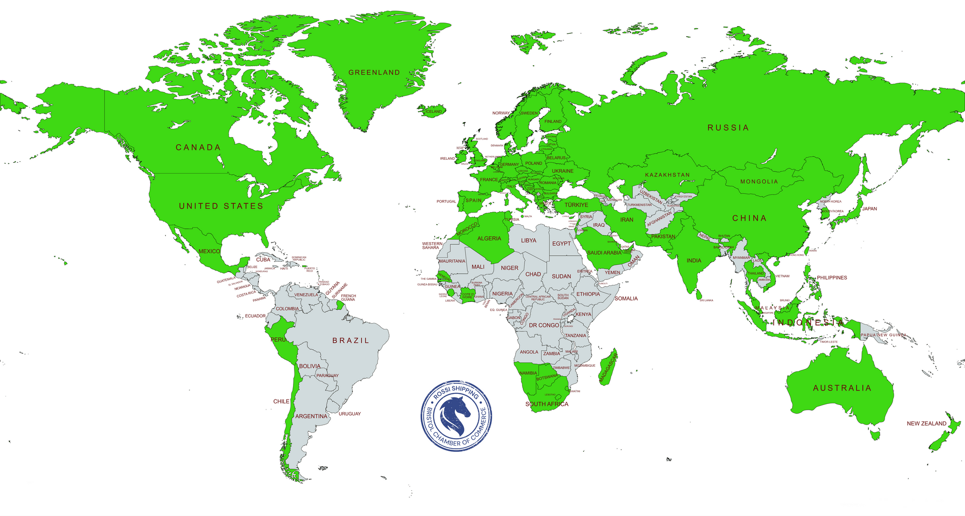 Map of countries worldwide that accept ATA Carnet documentation for shipping horses abroad