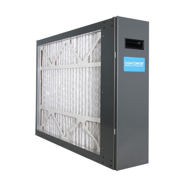 A white wall mounted air conditioner on a white background.