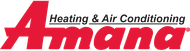 Amana heating and air conditioning logo in red with black text.