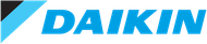 Daikin logo with a blue wordmark and a black and blue graphic on the left.