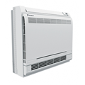 A white wall mounted air conditioner on a white background.