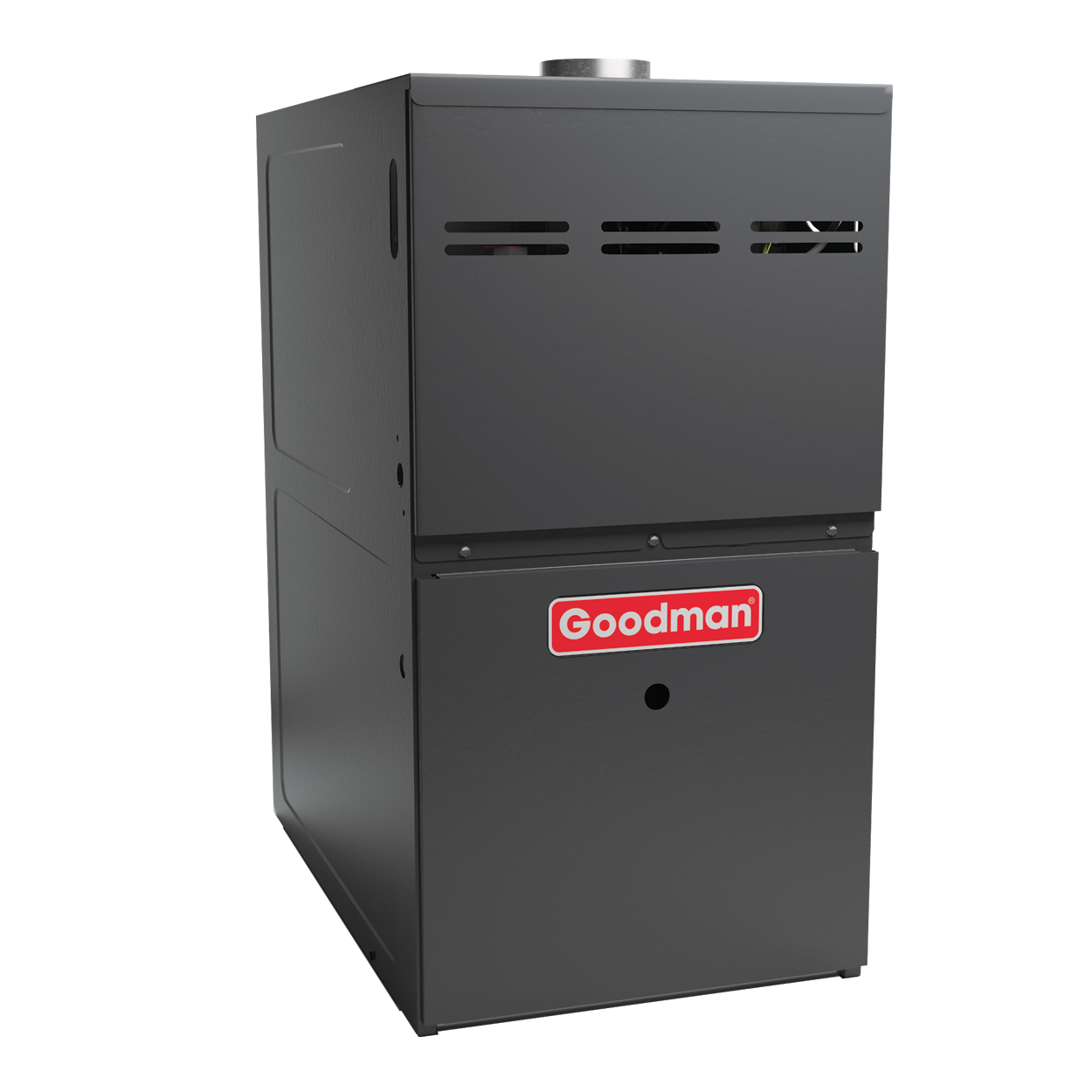 A goodman gas furnace is shown on a white background.