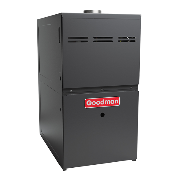 A goodman gas furnace is stacked on top of each other on a white background.
