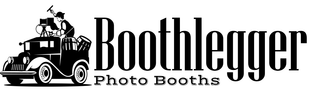 A black and white logo for boothlegger photo booths