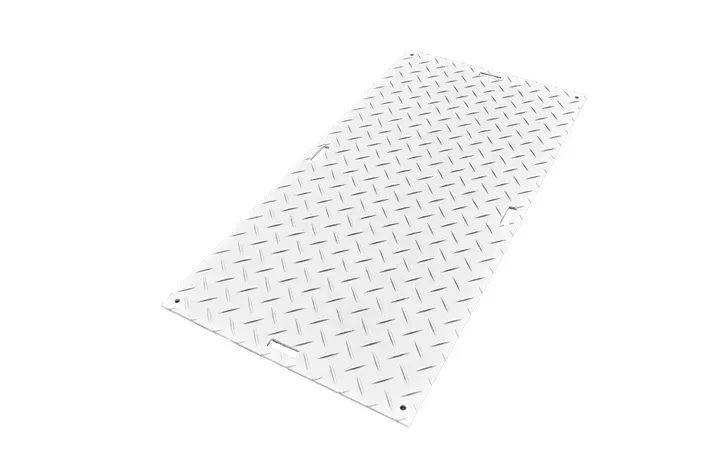 A rectangular, white diamond-plate metal sheet with rounded corners and pre-drilled holes for mounting.