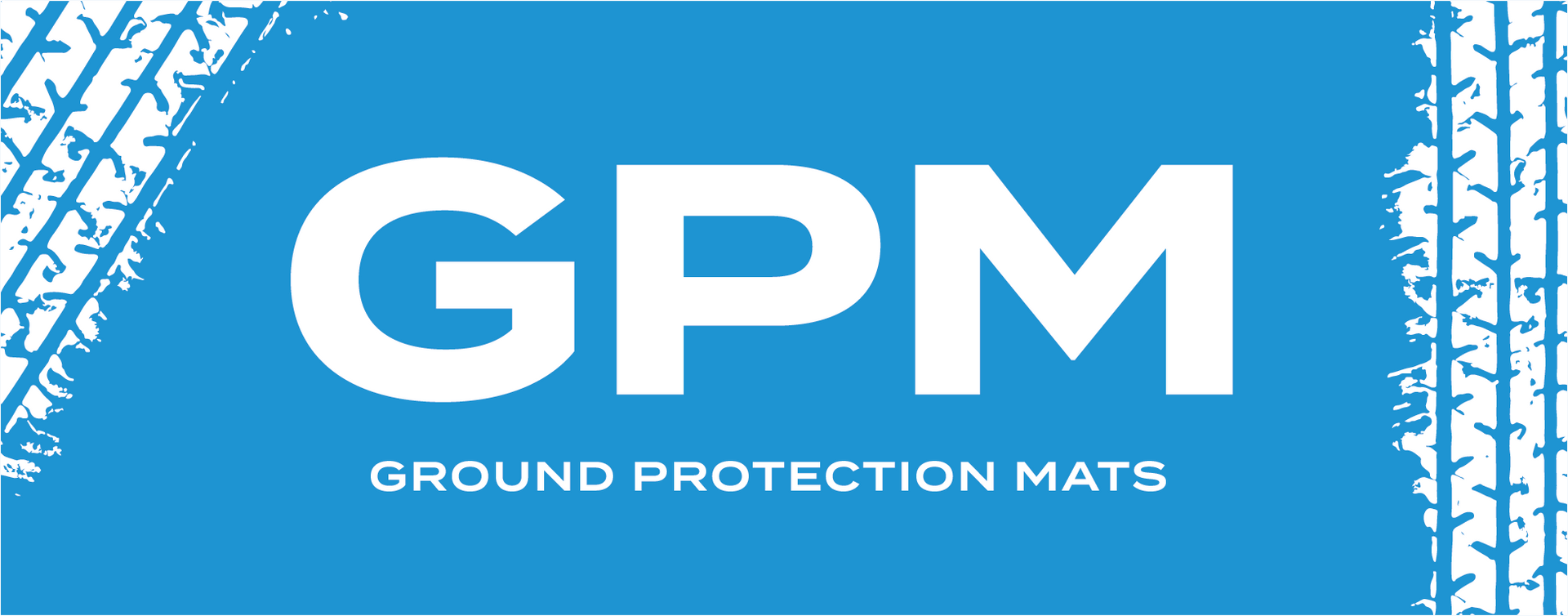 A blue logo featuring white