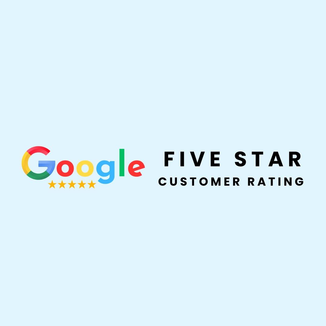 Google five-star rating badge for excellent service.
