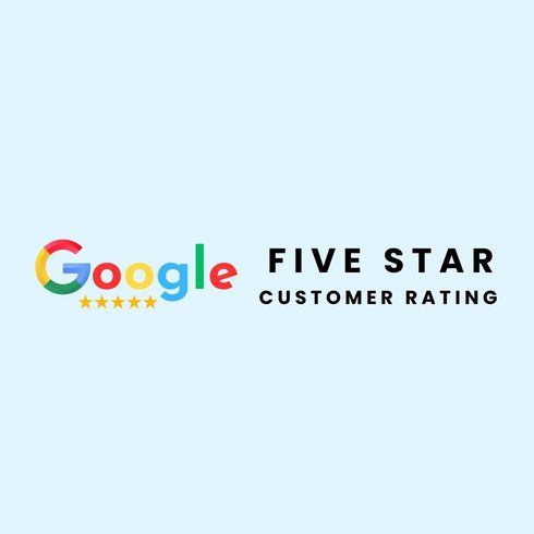 Google five-star rating badge for excellent service.
