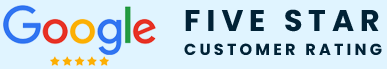 Google five-star rating badge for excellent service.