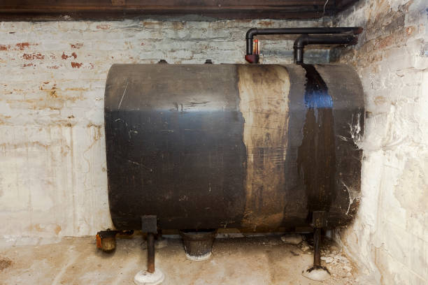 old oil tank beside the wall