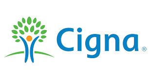 The Cigna logo featuring a blue and green tree symbol with a person in the center next to the blue word