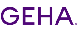 The GEHA logo in purple text on a white background.