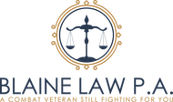 The logo for Blaine Law P.A. is a combat veteran still fighting for you.