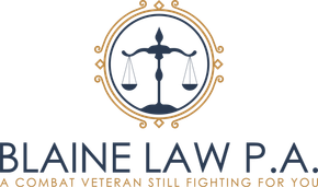 The logo for Blaine Law P.A. is a combat veteran still fighting for you.