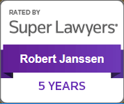 Super Lawyers badge for Robert Janssen, rated 5 years, with purple ribbon