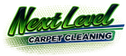 Logo for Next Level Carpet Cleaning with green, black, and white text over a stylized green and blue background.