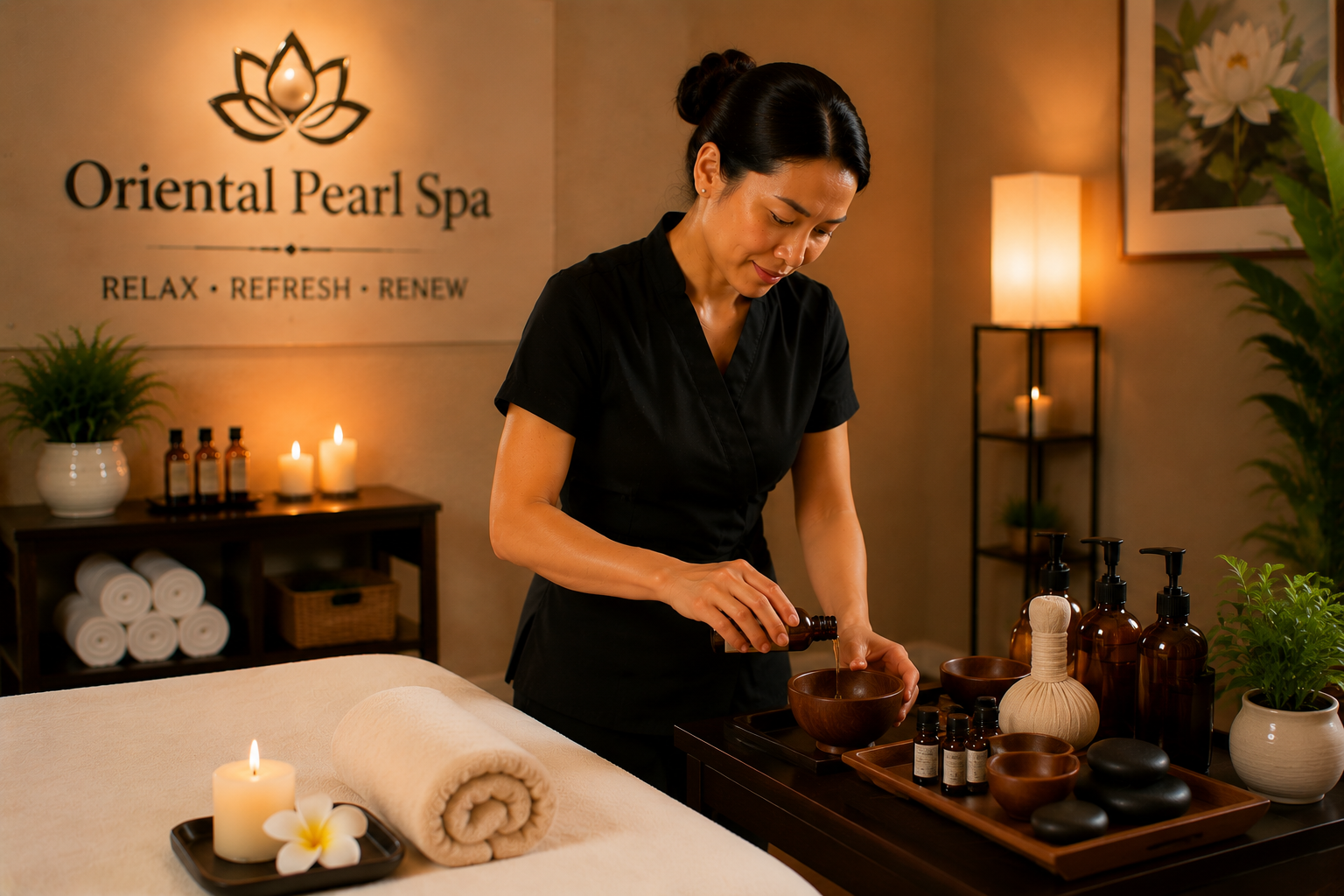 Oriental Pearl Spa massage therapy tools preparation