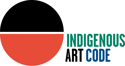 A logo for the indigenous art code with a red and black circle