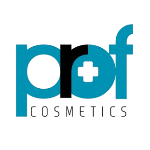 Prf Cosmetics logotips zilā un melnā krāsā ar baltu medicīnisko krustu burtā “f”