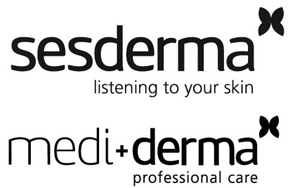 Sesderma un Medi+derma logotipi ar saukļiem “klausoties tavā ādā” un “profesionāla aprūpe”