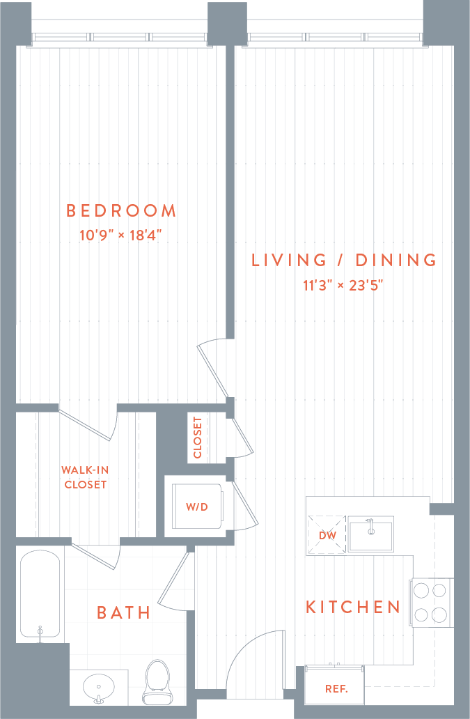 A floor plan of a bedroom , living , and dining room.