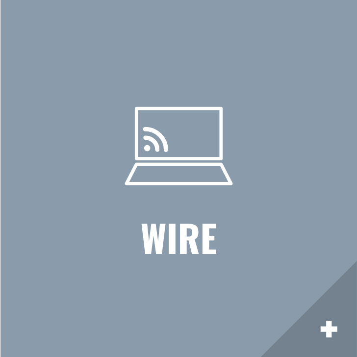 An icon of a laptop with the word wire below it