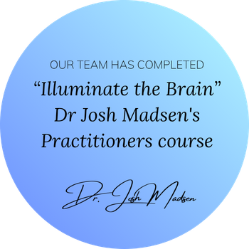 Blue circular certificate reading “Illuminate the Brain” Dr Josh Madsen’s Practitioners course, with signature