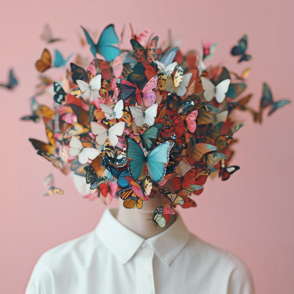 Butterfly head exploding with butterflies