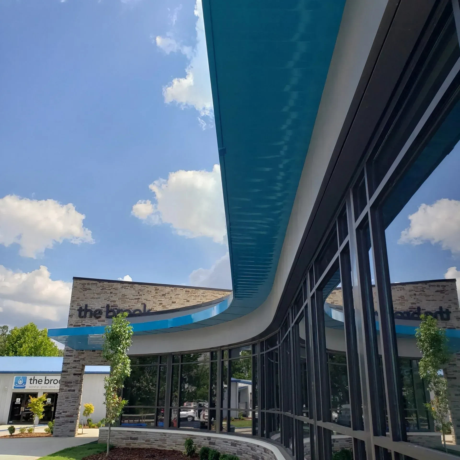 The Brook Church Blue Canopy — Decatur, AL — Evans Awnings
