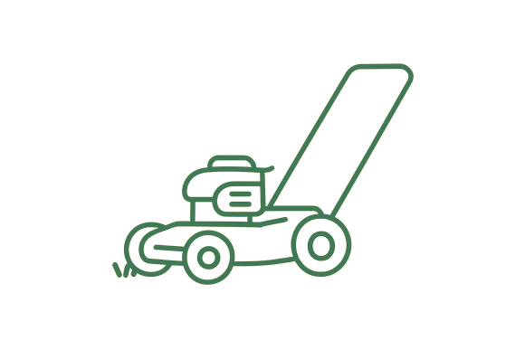 Green outline of a lawnmower.