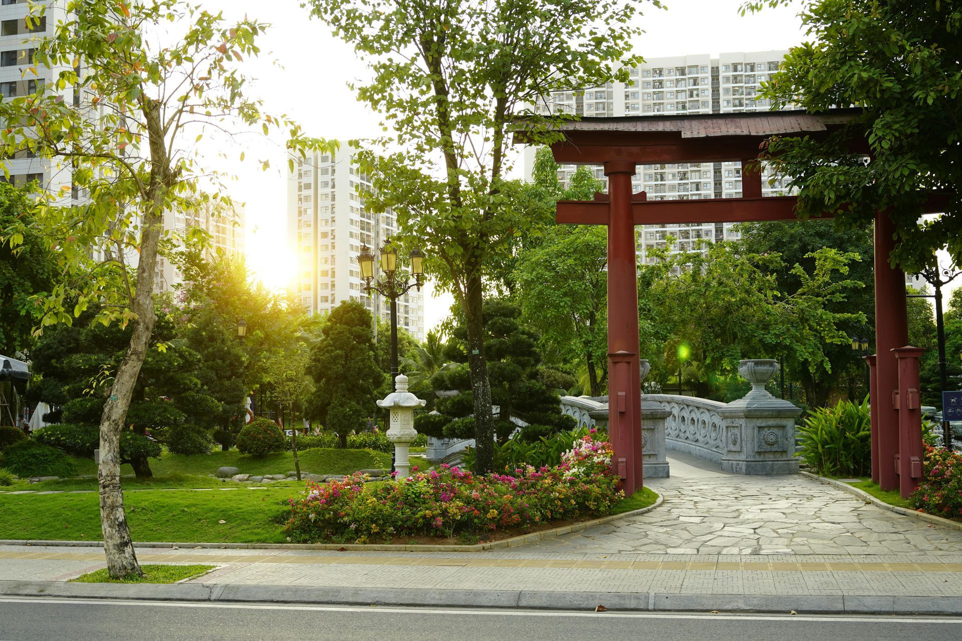 A spring time image of a well-landscaped strata lot