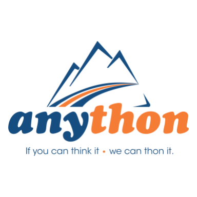 The word anython is written in black and blue on a white background.
