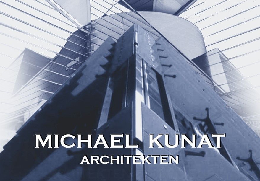 Ein Plakat für Michael Kunat Architekten mit einem Gebäude im Hintergrund