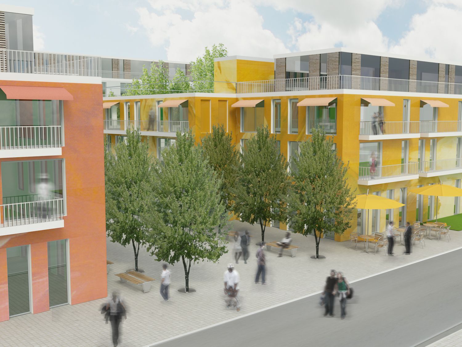 Eine künstlerische Darstellung eines neuen Wohnhauses