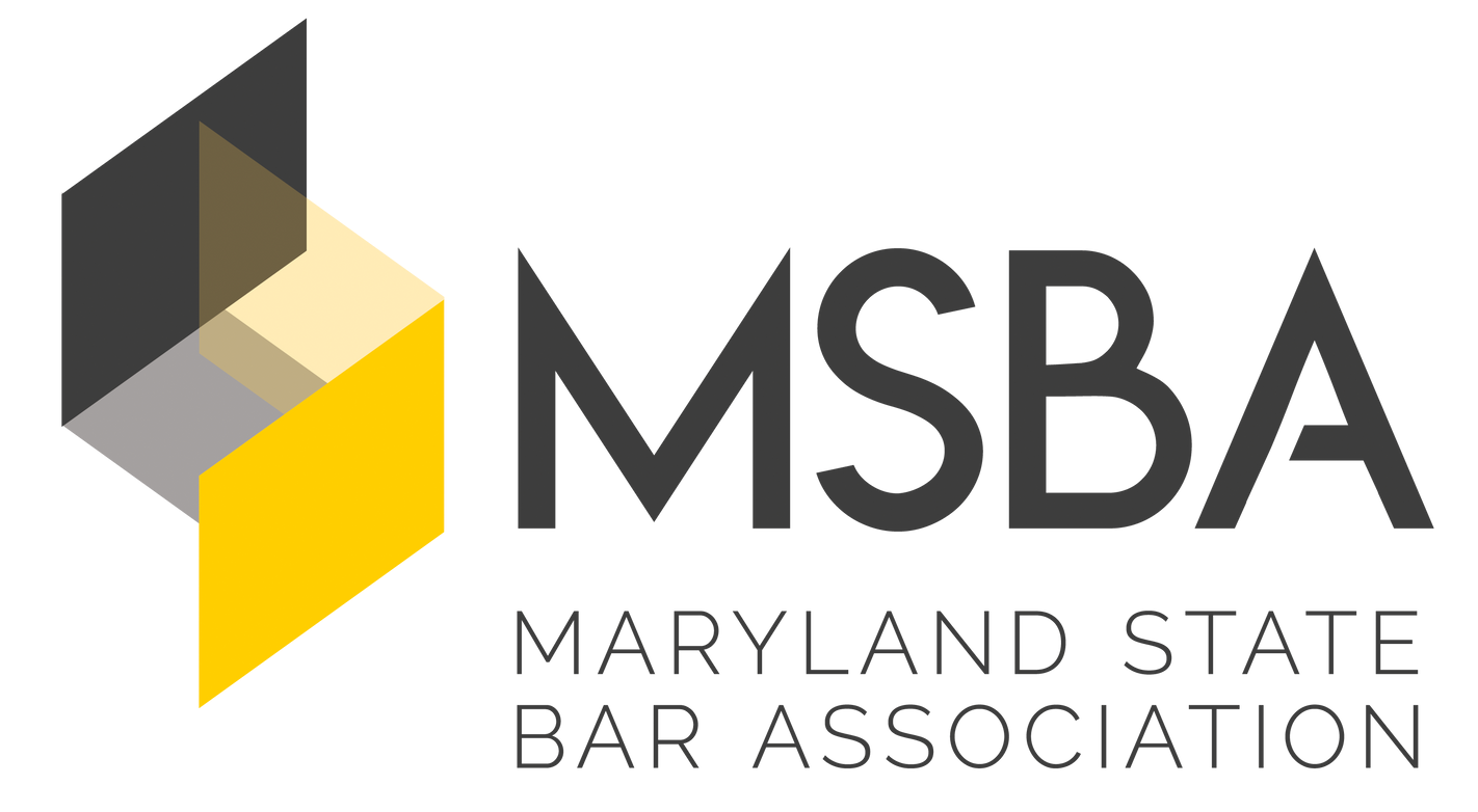 MSBA logo: Abstract yellow and gray geometric shape, with "MSBA" text and "Maryland State Bar Association."