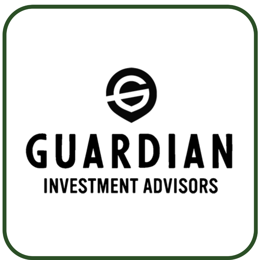 The logo for guardian investment advisors is a black and white logo with a green border.
