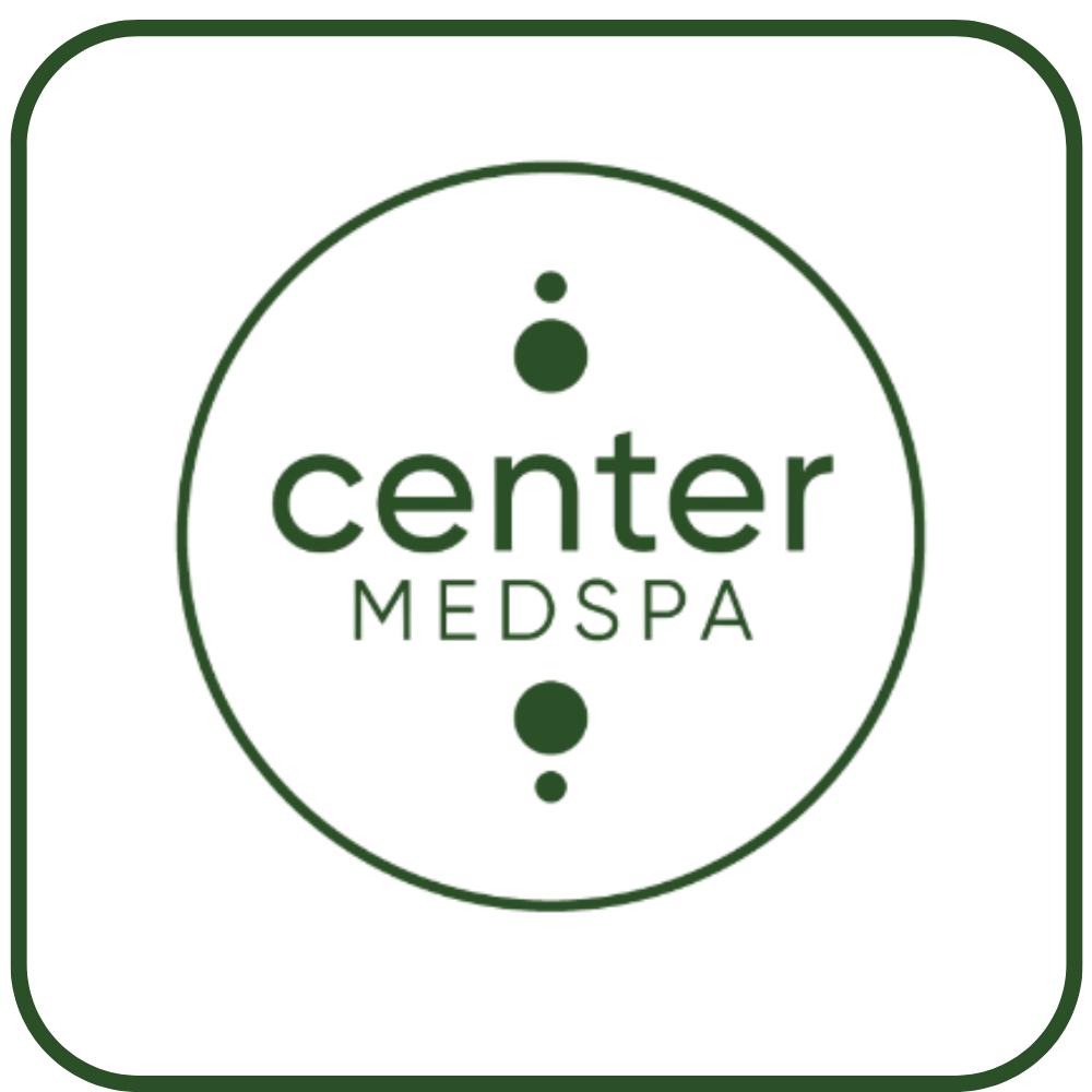 The center medspa logo is a green circle with two dots in the middle.