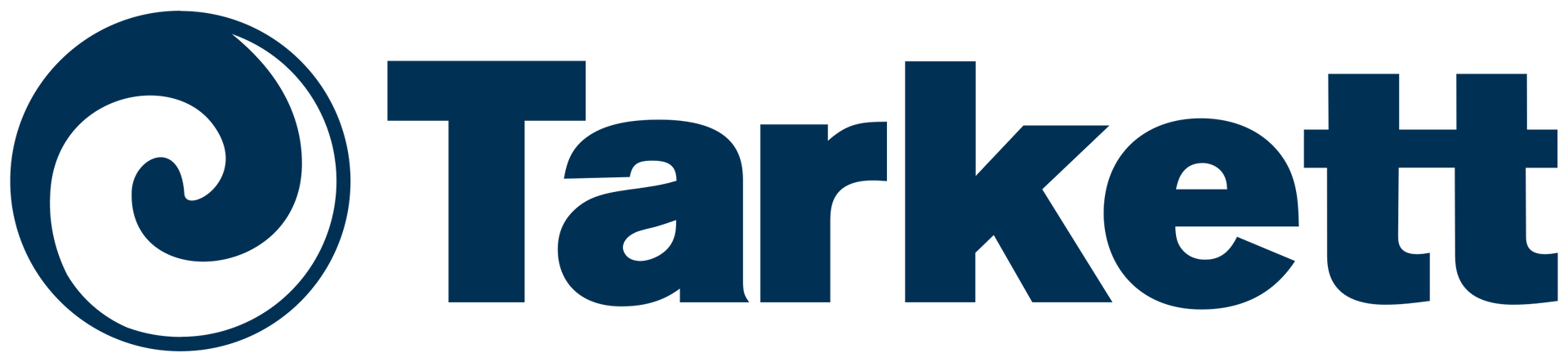 A blue and white logo for the company tarkett