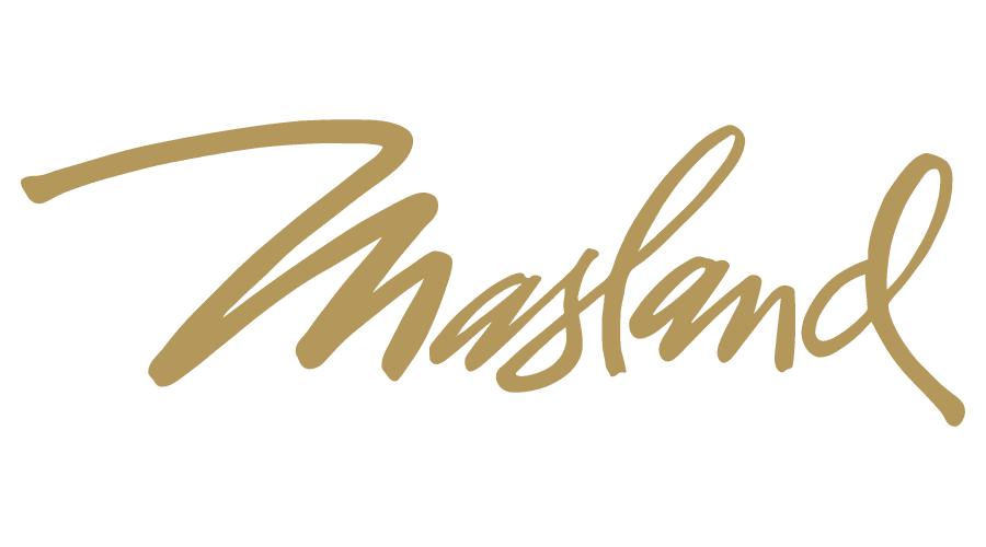 The word masland is written in gold on a white background.