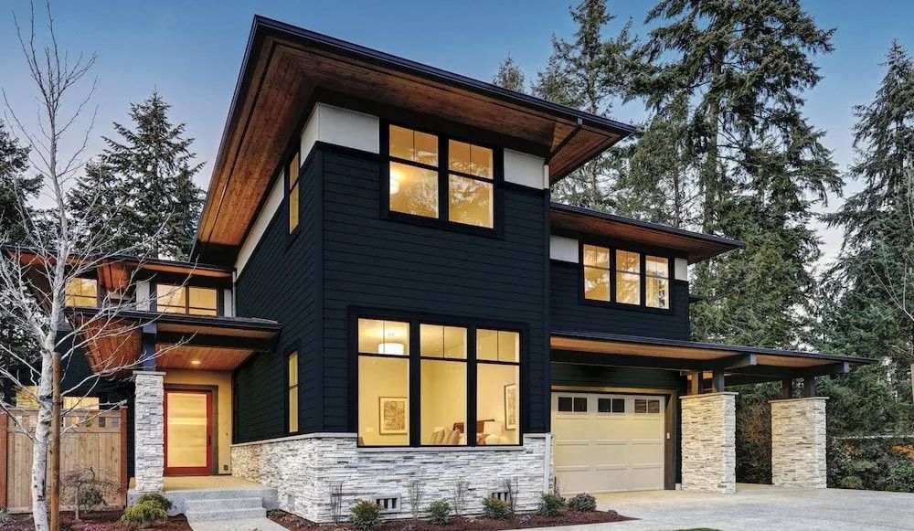 House overlooking water with double glazed windows in frame