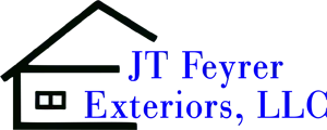 A logo for jt feyrer exteriors llc with a house on it