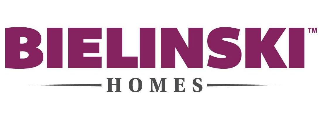 The logo for bielinski homes is purple and white.