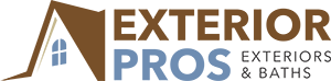 A logo for exterior pros exteriors and baths