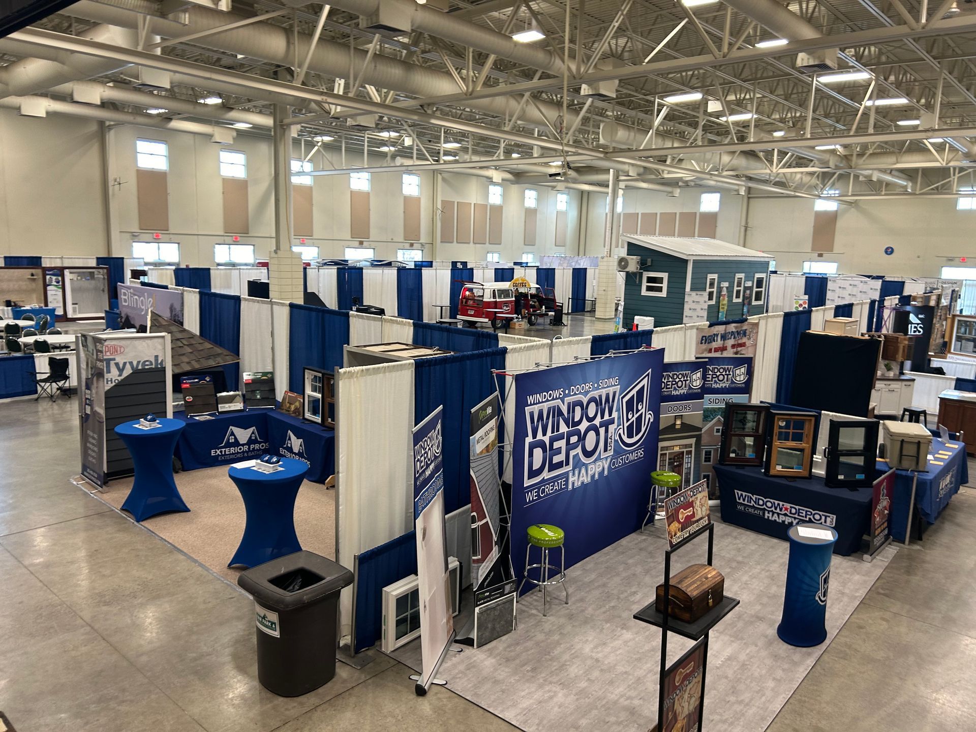 A large room with a lot of tables and a sign that says wisconsin depo