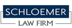 The logo for schloemer law firm is blue and white.