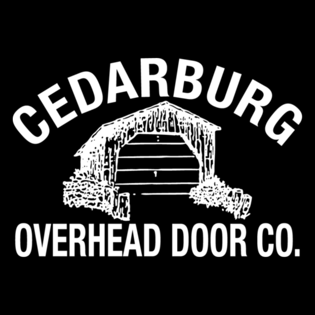A black and white logo for cedarburg overhead door co.