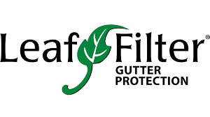 The logo for leaf filter gutter protection has a green leaf on it.
