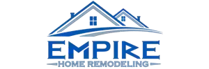 The logo for empire home remodeling has a house on it.