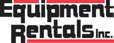 The logo for equipment rentals inc. is black and red.