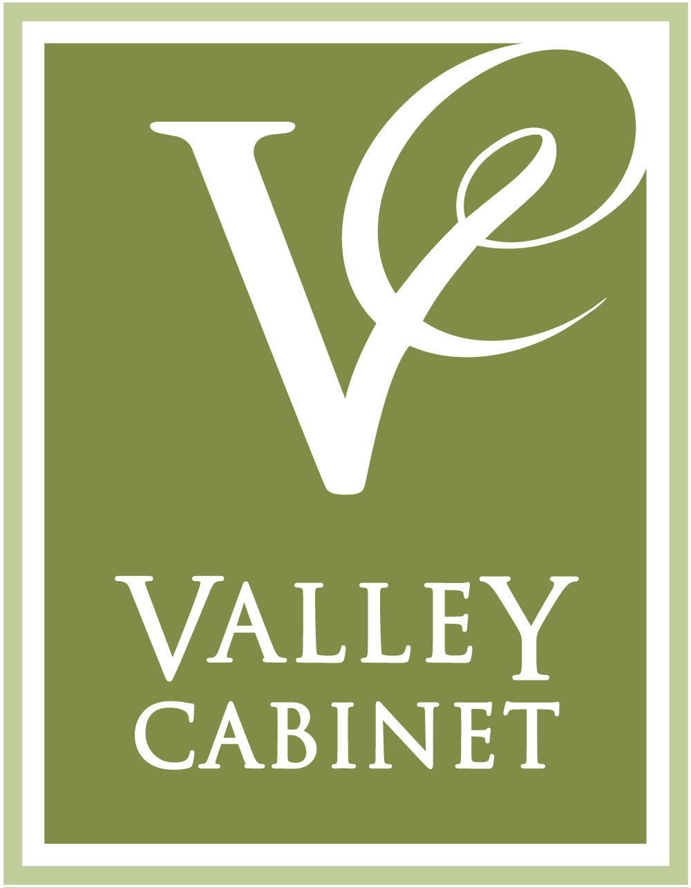 A green and white logo for valley cabinet